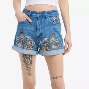 Mushroom Garden High-Rise Denim‎ Mom Shorts Hot Topic